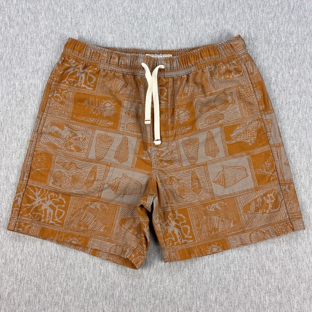 J.Crew Wallace Barnes Drawstring Shorts Mens S Burnt Orange Seashell Block Print